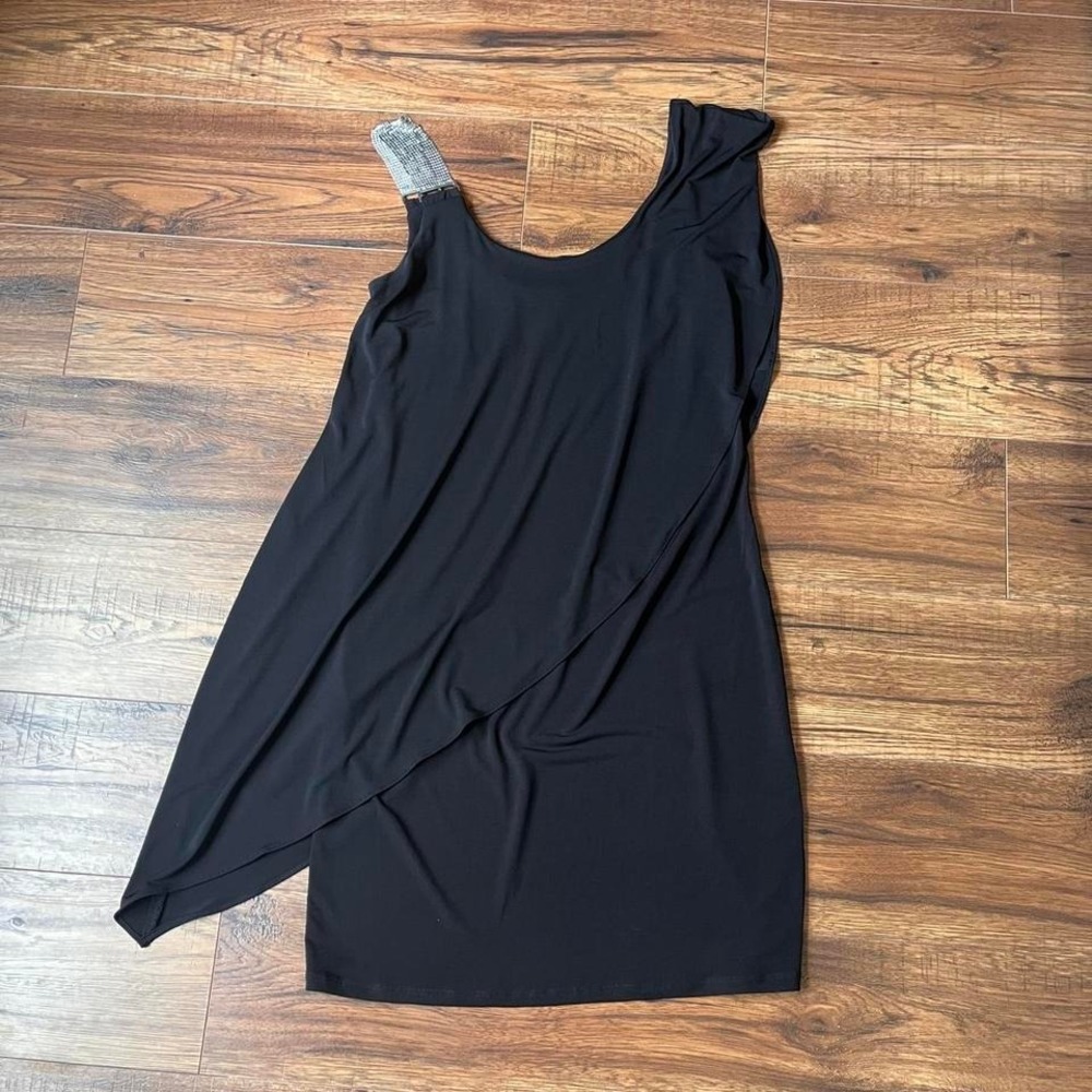 Jessica‎ Black Asymmetrical Mini Dress Rhinestone Strap Women 4 Mob Wife Party